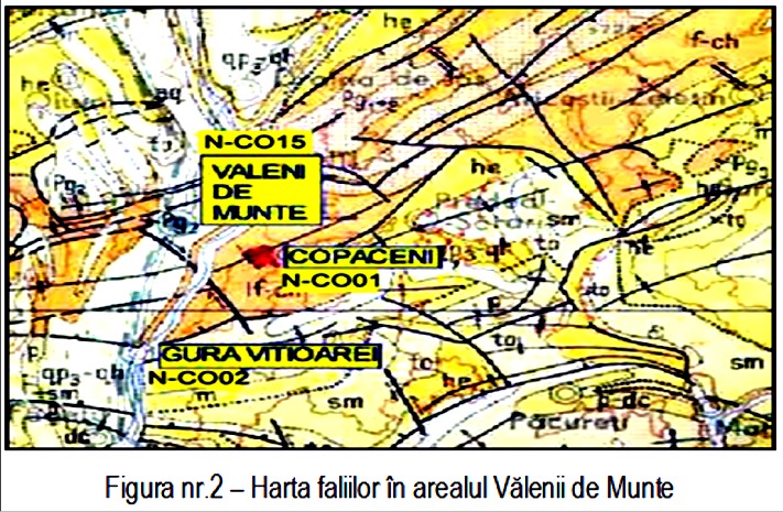 Fig-2-Harta faliilor în arealul Vălenii de Munte