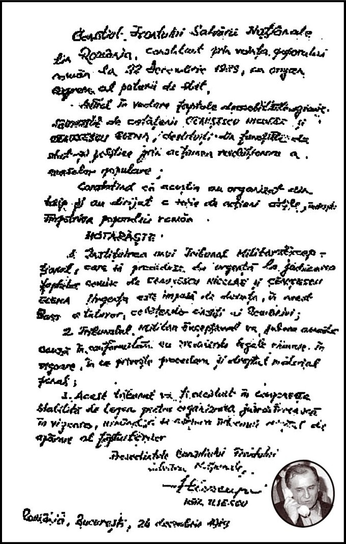 Decret FSN-Ion iliescu din 24.12.1989 pentru instituirea Tribunalului Militar Exceptional