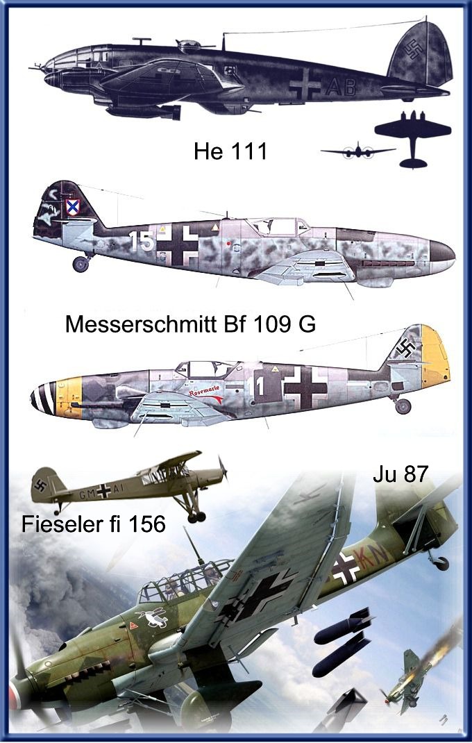 Hs111, Me 109Bf9, Fiesler Fi 156, Ju 87, art-emis