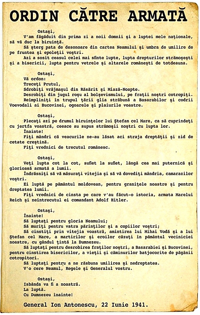 Ordin către Armată, 22-iunie1941