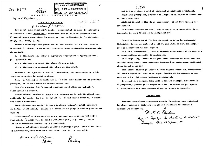 Document inedit - Pancreina, dr. Nicolae Paulescu